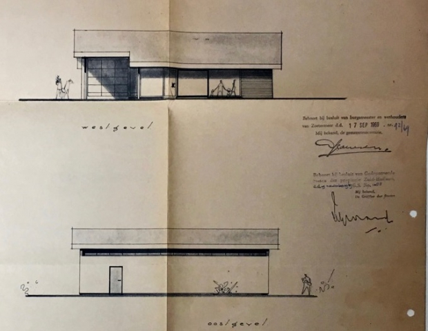 Schetsontwerp automobielbedrijf Auto Palenstein 17 9 69 kopgevels