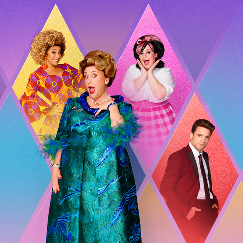 Foto van de 4 hoofdpersonages uit Hairspray