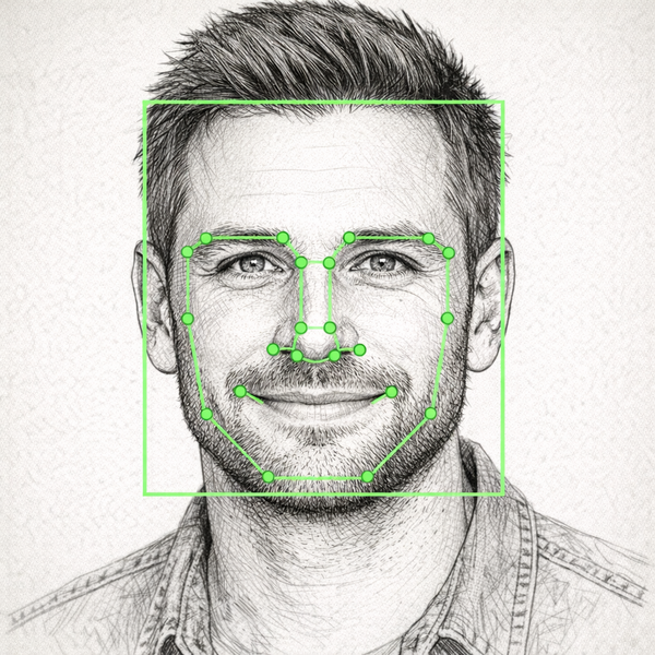 Tekening portret met gezichtsherkenning ai copilot